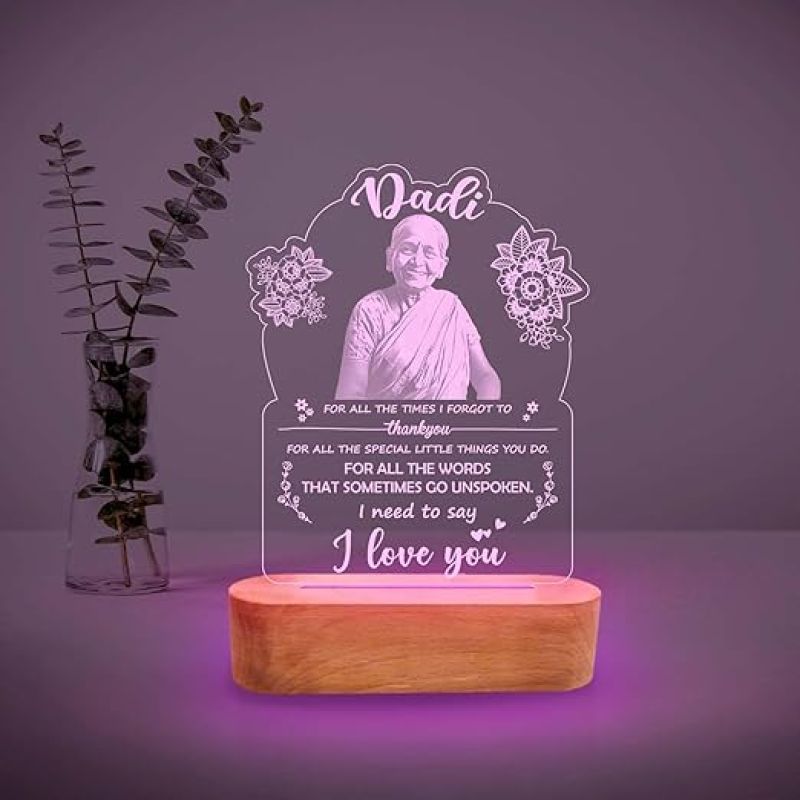 Personalized Gift for Dadi Night Lamp with 7 Color Changing Engraved with Photo & Text  Mothers Day Gift for Grandmother  Birthday Gift for Dadi  Memorable Gift
