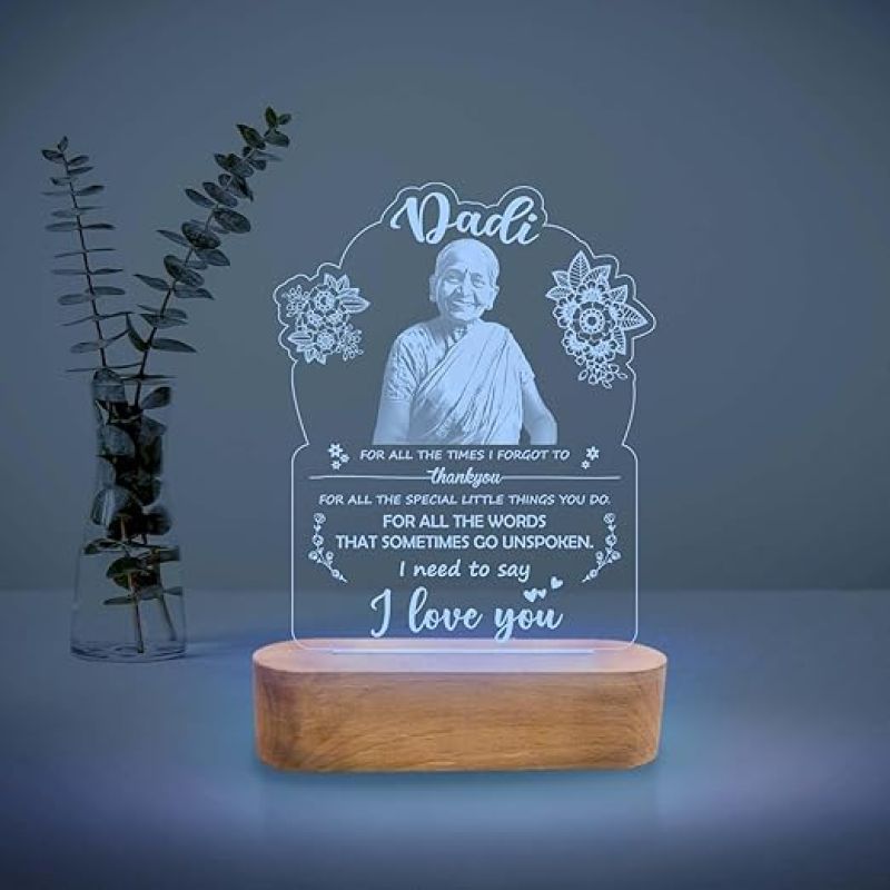 Personalized Gift for Dadi Night Lamp with 7 Color Changing Engraved with Photo & Text  Mothers Day Gift for Grandmother  Birthday Gift for Dadi  Memorable Gift