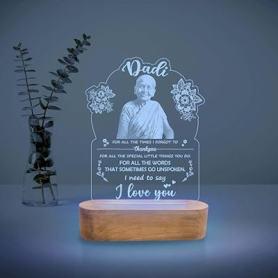Personalized Gift for Dadi Night Lamp with 7 Color Changing Engraved with Photo & Text  Mothers Day Gift for Grandmother  Birthday Gift for Dadi  Memorable Gift