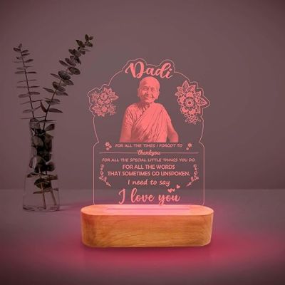 Personalized Gift for Dadi Night Lamp with 7 Color Changing Engraved with Photo & Text  Mothers Day Gift for Grandmother  Birthday Gift for Dadi  Memorable Gift