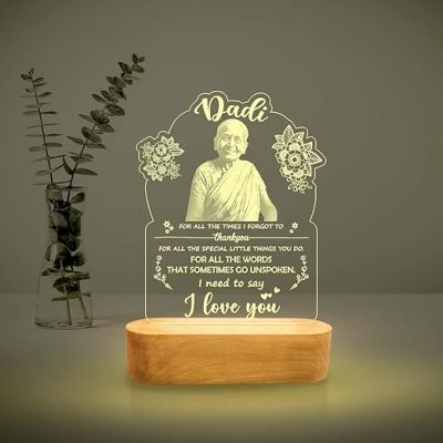 Personalized Gift for Dadi Night Lamp with 7 Color Changing Engraved with Photo & Text  Mothers Day Gift for Grandmother  Birthday Gift for Dadi  Memorable Gift