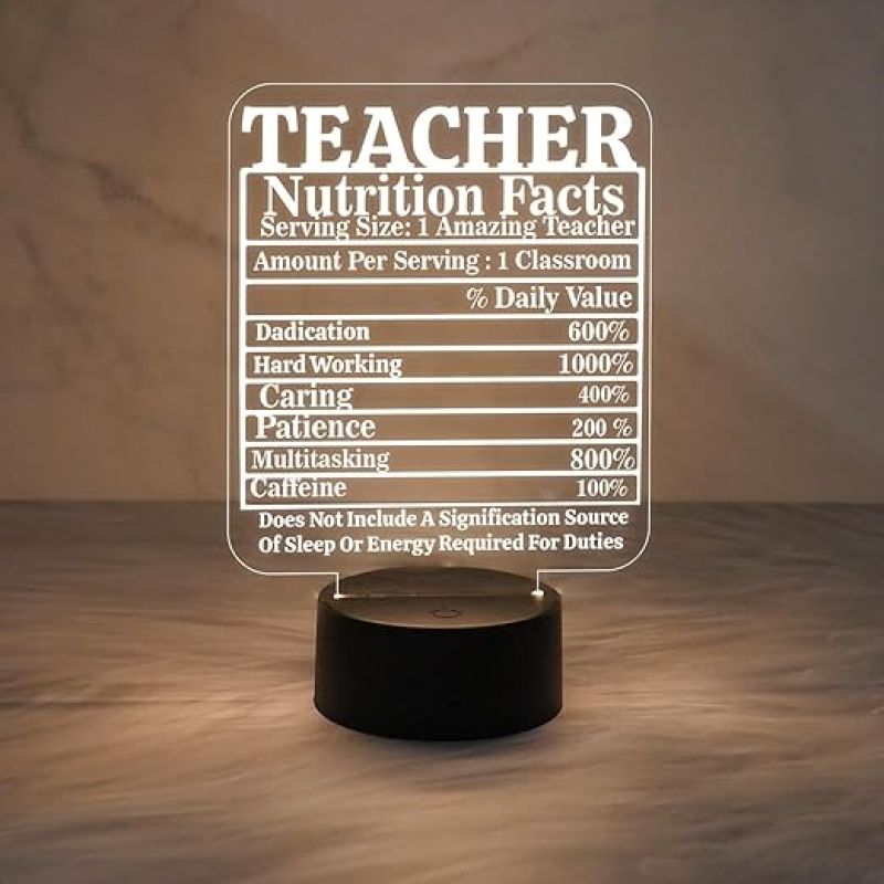 Teacher Nutrition Facts Engraved Acrylic Night Lamp with Warm White Light  Birthday Gift for Teacher  Teacher Day Gift  School Teacher Gift