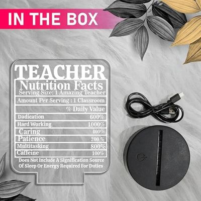 Teacher Nutrition Facts Engraved Acrylic Night Lamp with Warm White Light  Birthday Gift for Teacher  Teacher Day Gift  School Teacher Gift