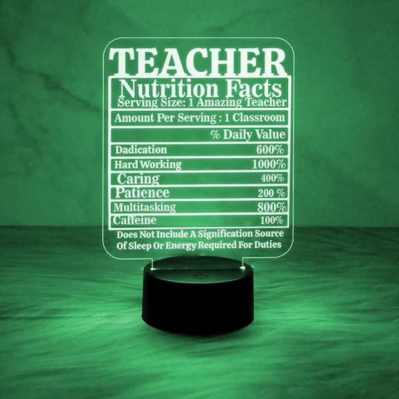 Teacher Nutrition Facts Engraved Acrylic Night Lamp with Automatic Color Changing Light  Birthday Gift for Teacher  Teacher Day Gift  School Teacher Gift