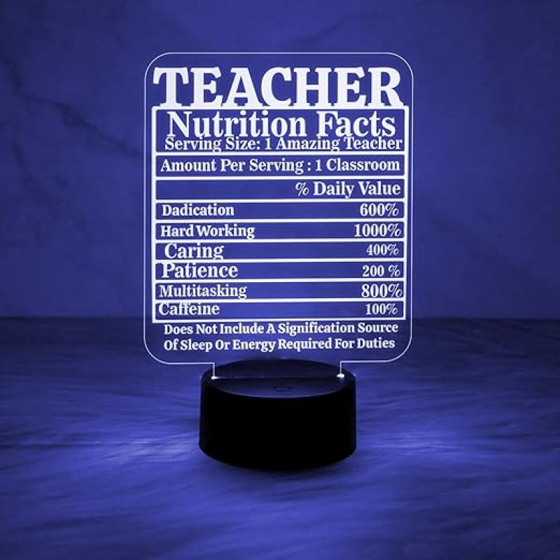 Teacher Nutrition Facts Engraved Acrylic Night Lamp with Automatic Color Changing Light  Birthday Gift for Teacher  Teacher Day Gift  School Teacher Gift