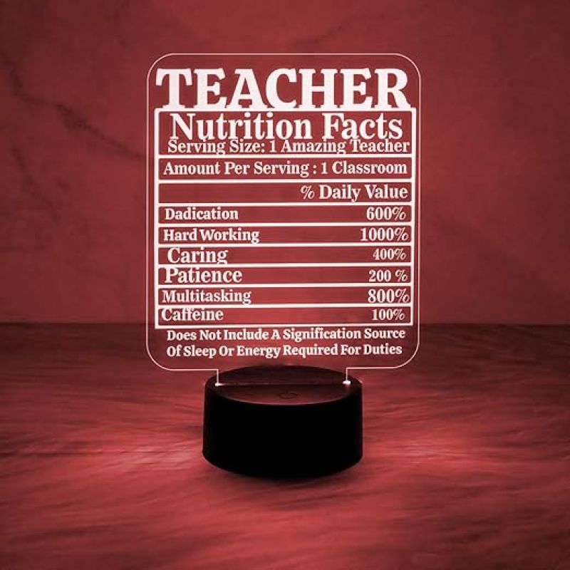 Teacher Nutrition Facts Engraved Acrylic Night Lamp with Automatic Color Changing Light  Birthday Gift for Teacher  Teacher Day Gift  School Teacher Gift