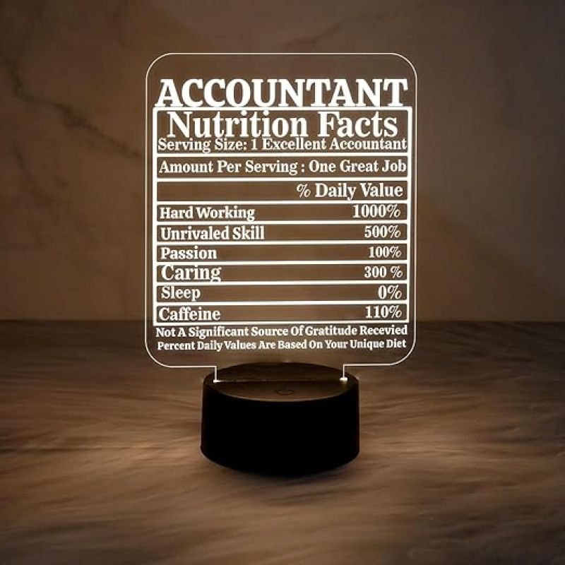 Accountant Nutrition Facts Acrylic Night Lamp with Warm White Light  Gift for Accountant  Gift for Aspirants  Thankyou Gift for Company Accountant