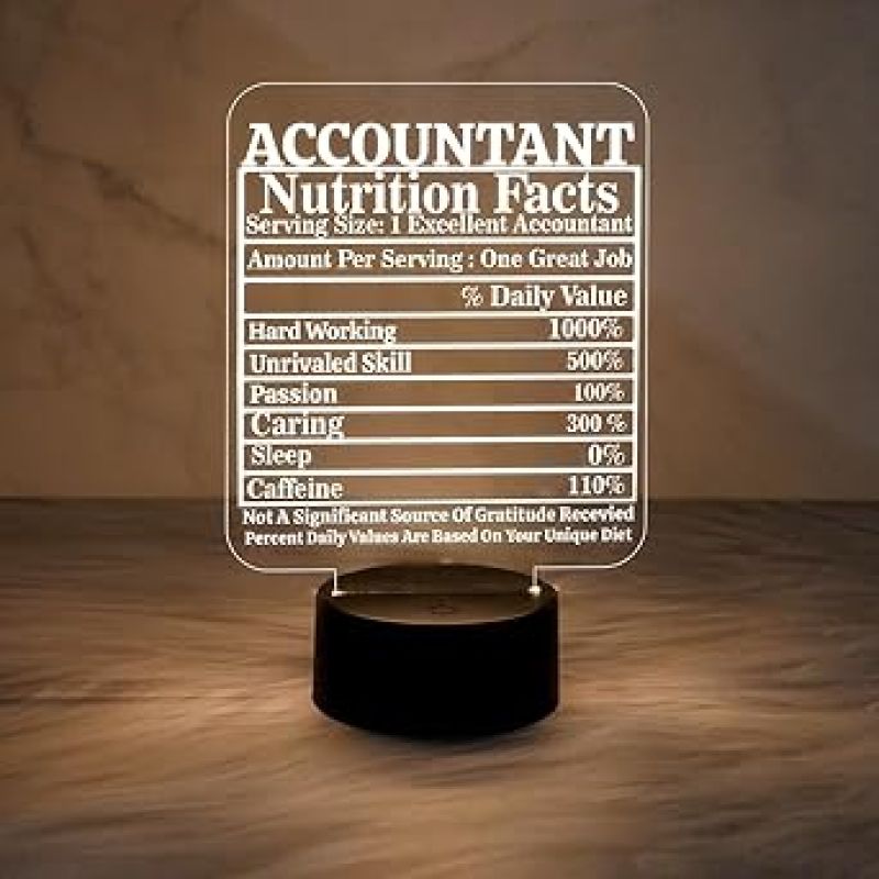 Accountant Nutrition Facts Acrylic Night Lamp with Warm White Light  Gift for Accountant  Gift for Aspirants  Thankyou Gift for Company Accountant