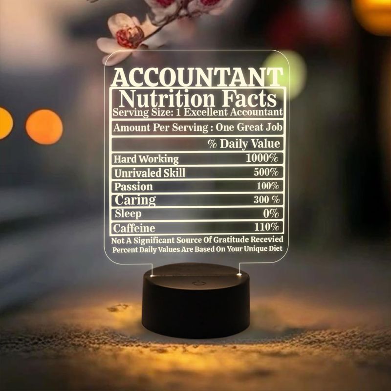 Accountant Nutrition Facts Acrylic Night Lamp with Warm White Light  Gift for Accountant  Gift for Aspirants  Thankyou Gift for Company Accountant