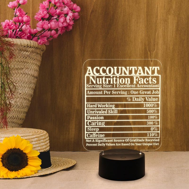 Accountant Nutrition Facts Acrylic Night Lamp with Warm White Light  Gift for Accountant  Gift for Aspirants  Thankyou Gift for Company Accountant