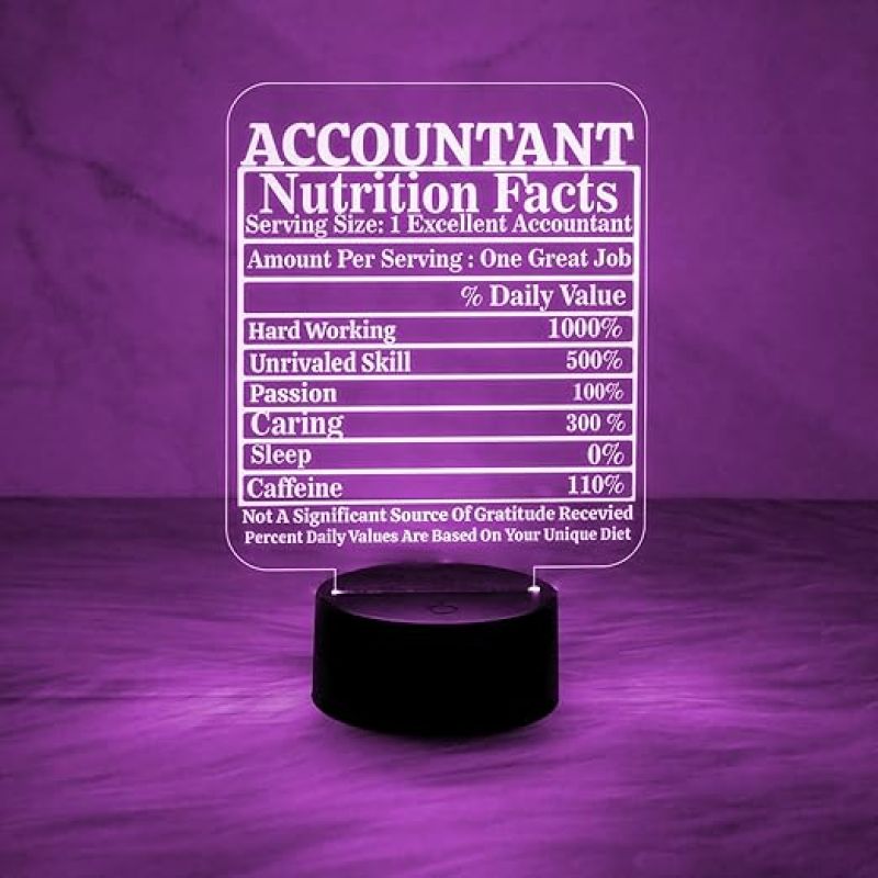 Accountant Nutrition Facts Acrylic Night Lamp with Automatic Color Changing Light  Gift for Accountant  Gift for Aspirants  Thankyou Gift for Company Accountant