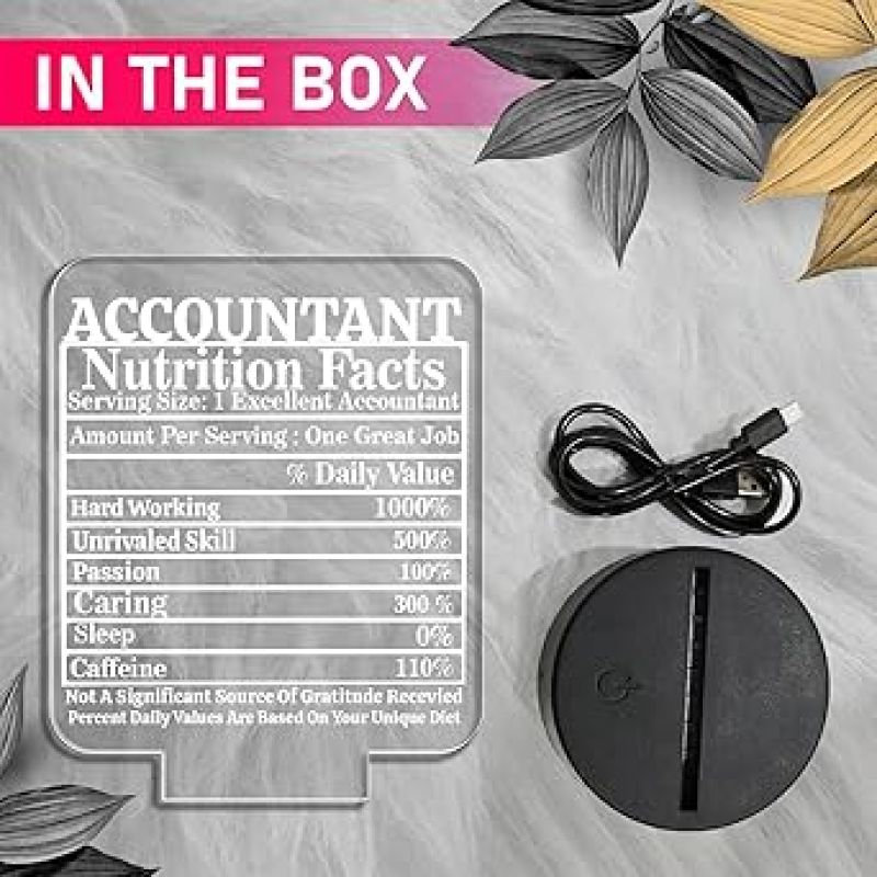 Accountant Nutrition Facts Acrylic Night Lamp with Automatic Color Changing Light  Gift for Accountant  Gift for Aspirants  Thankyou Gift for Company Accountant