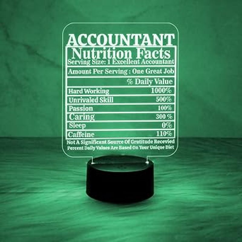 Accountant Nutrition Facts Acrylic Night Lamp with Automatic Color Changing Light  Gift for Accountant  Gift for Aspirants  Thankyou Gift for Company Accountant