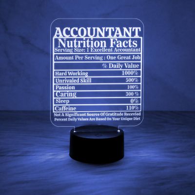 Accountant Nutrition Facts Acrylic Night Lamp with Automatic Color Changing Light  Gift for Accountant  Gift for Aspirants  Thankyou Gift for Company Accountant