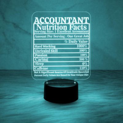 Accountant Nutrition Facts Acrylic Night Lamp with Automatic Color Changing Light  Gift for Accountant  Gift for Aspirants  Thankyou Gift for Company Accountant