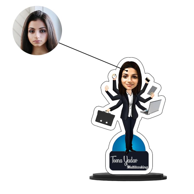 Personalized Caricature Gift for Friends, Sister, Brother, Girlfriend, Boyfriend  Caricature Photo Frame Unique Design Customized Gift for Friends & Family (Multitasking Girl Caricature)