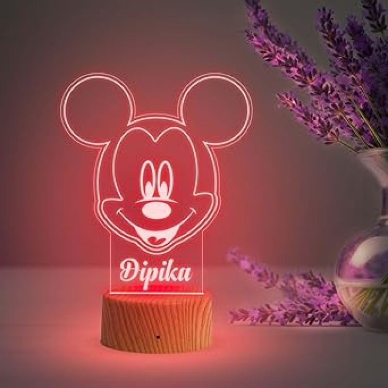 Personalized Name Led Lamp with Automatic Color Changing Light  Birthday Gift Lamp Decoration  Anniversary Gift for Wife Husband & Loveable Person (Cute Mickey Mouse Name Lamp)