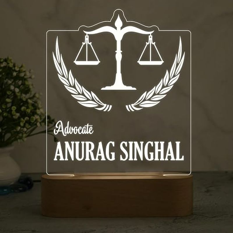 Personalized Advocate Night Lamp Customized with Name  Best Gift for Advocate  Thankyou Gift for Lawyer  Warm White Light & Wooden Base  Name Plate for Office Desk Table Lamp