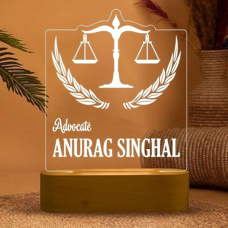 Personalized Advocate Night Lamp Customized with Name  Best Gift for Advocate  Thankyou Gift for Lawyer  Warm White Light & Wooden Base  Name Plate for Office Desk Table Lamp