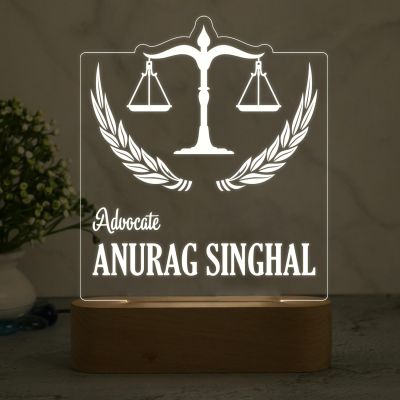 Personalized Advocate Night Lamp Customized with Name  Best Gift for Advocate  Thankyou Gift for Lawyer  Warm White Light & Wooden Base  Name Plate for Office Desk Table Lamp