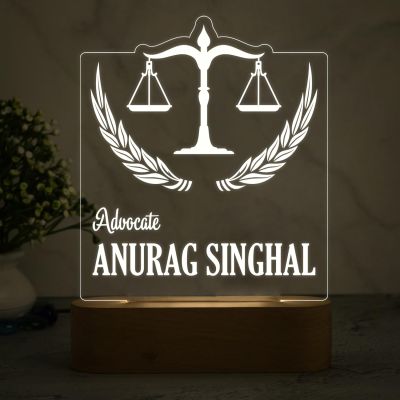 Personalized Advocate Night Lamp Customized with Name  Best Gift for Advocate  Thankyou Gift for Lawyer  Warm White Light & Wooden Base  Name Plate for Office Desk Table Lamp