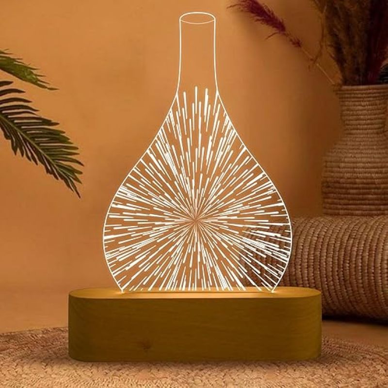 3D Illusion Acrylic Night Lamp with Cool White Light  Home & Office Decor Light  Bedside Desk Table Lamp | Lamp for Decoration  3D Night Lamp