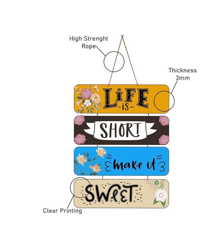 Motivational Quotes Printed Decorative Wall Hanging for Living Room  Bedroom  Office  Gift  Decoration Items for Home  Wall Art For Hall  Modern Wall Decoration (Life is Short Make it Sweet)