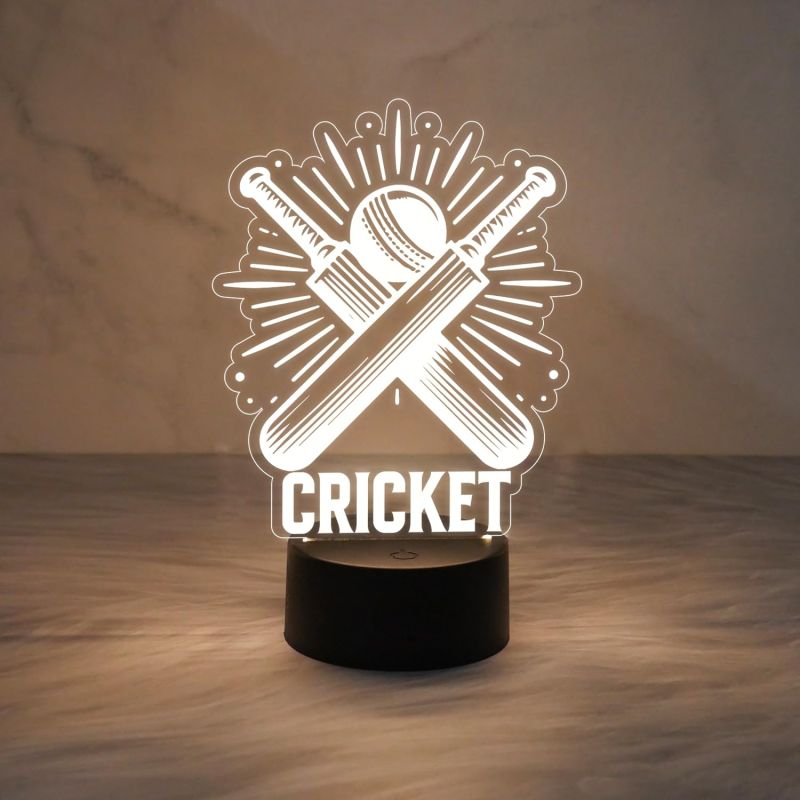 3D Illusion Cricket Bat with Ball  Gift for Cricket Lover  Warm White Light with Touch Control  Lamp for Sports Fans  Cricket Table Lamp