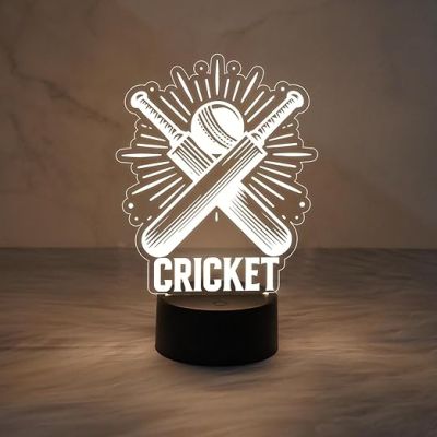 3D Illusion Cricket Bat with Ball  Gift for Cricket Lover  Warm White Light with Touch Control  Lamp for Sports Fans  Cricket Table Lamp