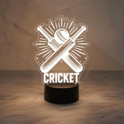 3D Illusion Cricket Bat with Ball  Gift for Cricket Lover  Warm White Light with Touch Control  Lamp for Sports Fans  Cricket Table Lamp