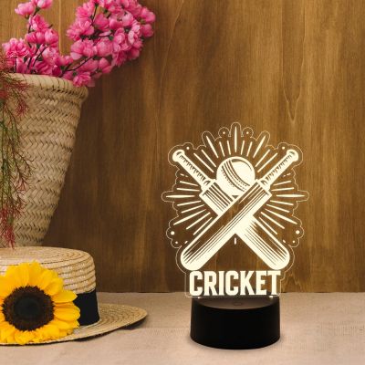 3D Illusion Cricket Bat with Ball  Gift for Cricket Lover  Warm White Light with Touch Control  Lamp for Sports Fans  Cricket Table Lamp