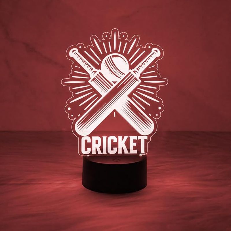 3D Illusion Cricket Bat with Ball  Gift for Cricket Lover  Multicolored Light with Touch Control  Lamp for Sports Fans  Cricket Table Lamp