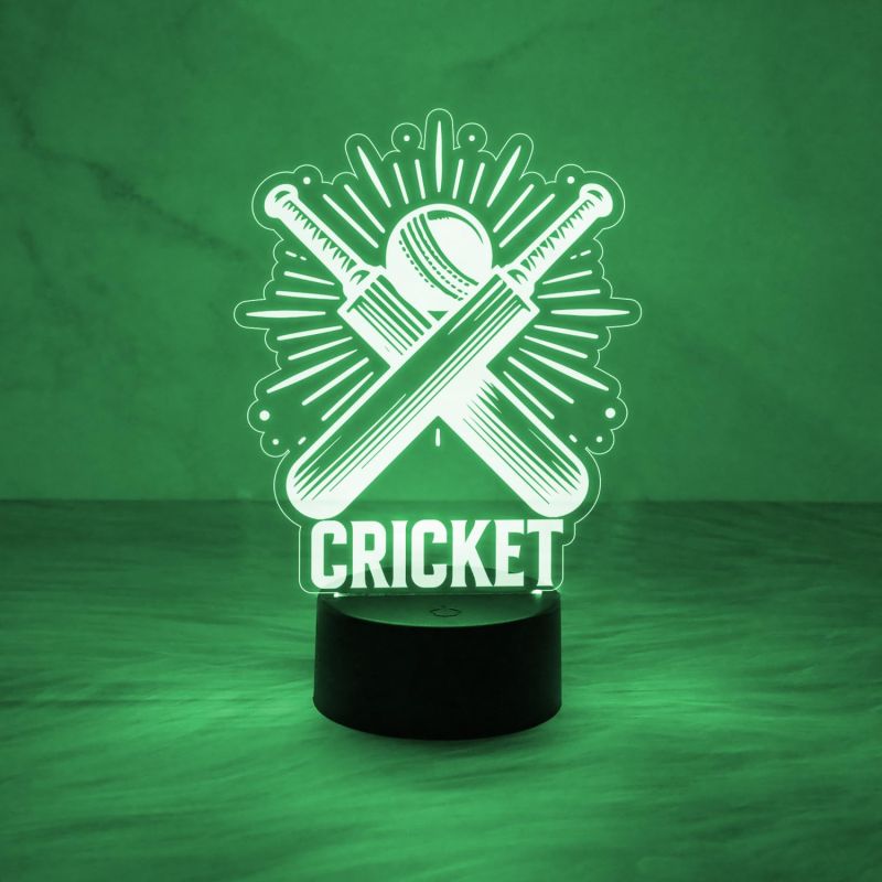 3D Illusion Cricket Bat with Ball  Gift for Cricket Lover  Multicolored Light with Touch Control  Lamp for Sports Fans  Cricket Table Lamp