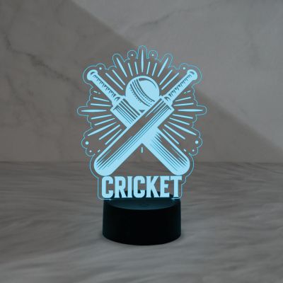 3D Illusion Cricket Bat with Ball  Gift for Cricket Lover  Multicolored Light with Touch Control  Lamp for Sports Fans  Cricket Table Lamp