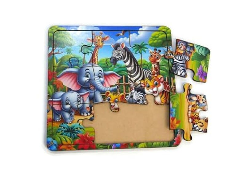 Wooden Jigsaw Puzzle for Children & Kids f Age 3-5 Years – 9 Pcs  Wild Animal Puzzle  Safe & Durable  Educational Puzzle Game  Brain Booster Games (Animal Puzzle)