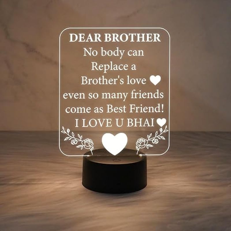 3D Illusion Dear Brother Engraved Night Lamp with Warm White Light  Birthday Gift for Bhai  Sorry Gift for Bhai