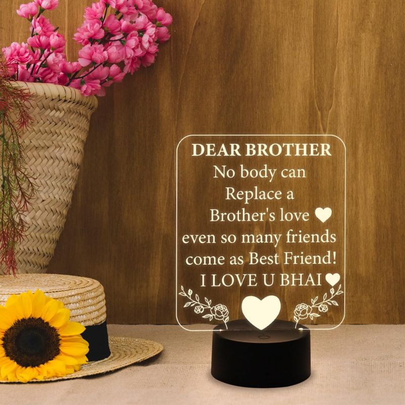 3D Illusion Dear Brother Engraved Night Lamp with Warm White Light  Birthday Gift for Bhai  Sorry Gift for Bhai