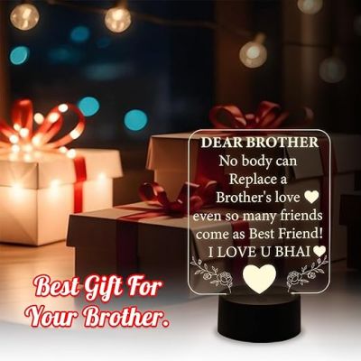 3D Illusion Dear Brother Engraved Night Lamp with Warm White Light  Birthday Gift for Bhai  Sorry Gift for Bhai