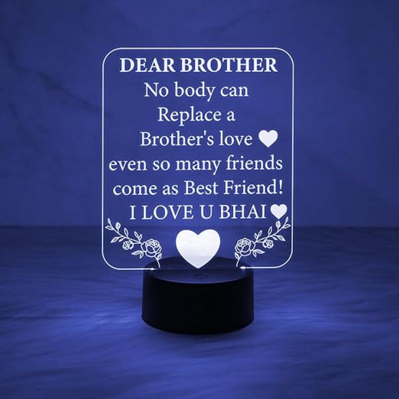 3D Illusion Dear Brother Engraved Night Lamp with Automatic Color Changing Light  Birthday Gift for Bhai  Sorry Gift for Wife