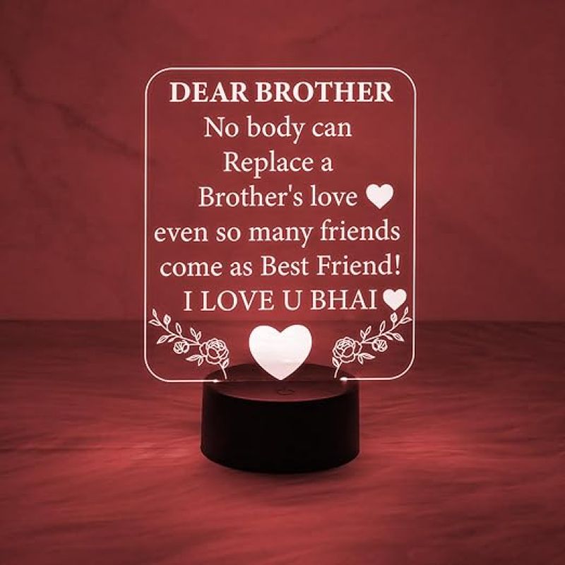 3D Illusion Dear Brother Engraved Night Lamp with Automatic Color Changing Light  Birthday Gift for Bhai  Sorry Gift for Wife