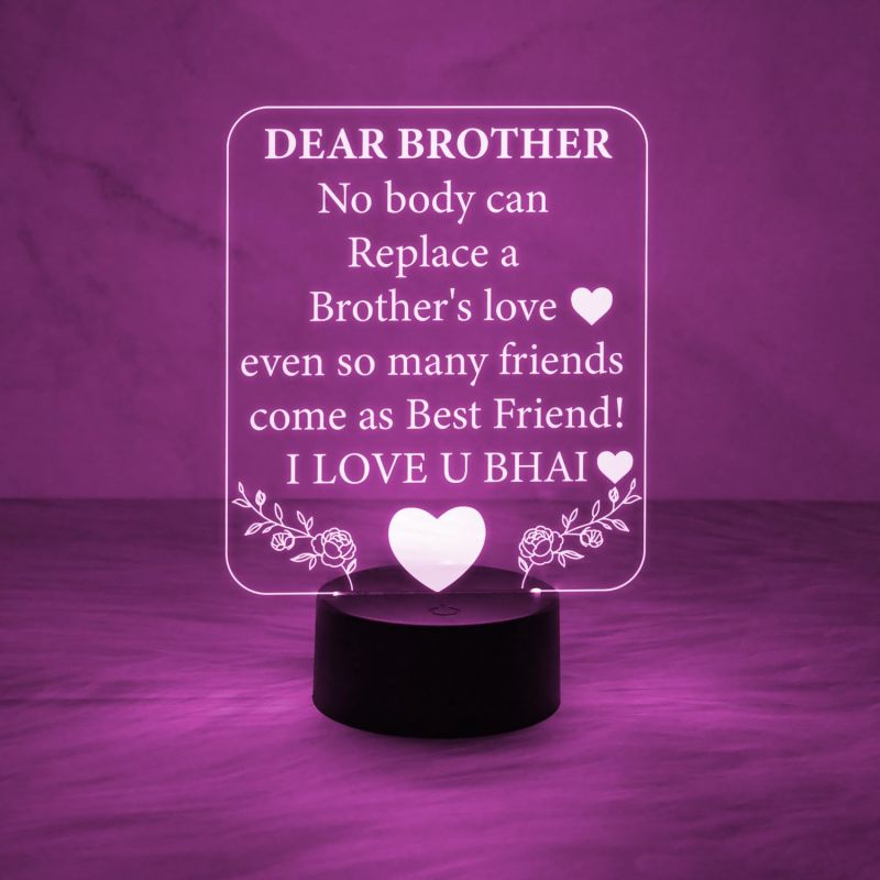 3D Illusion Dear Brother Engraved Night Lamp with Automatic Color Changing Light  Birthday Gift for Bhai  Sorry Gift for Wife