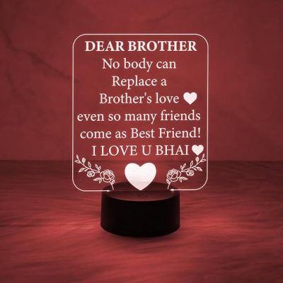 3D Illusion Dear Brother Engraved Night Lamp with Automatic Color Changing Light  Birthday Gift for Bhai  Sorry Gift for Wife