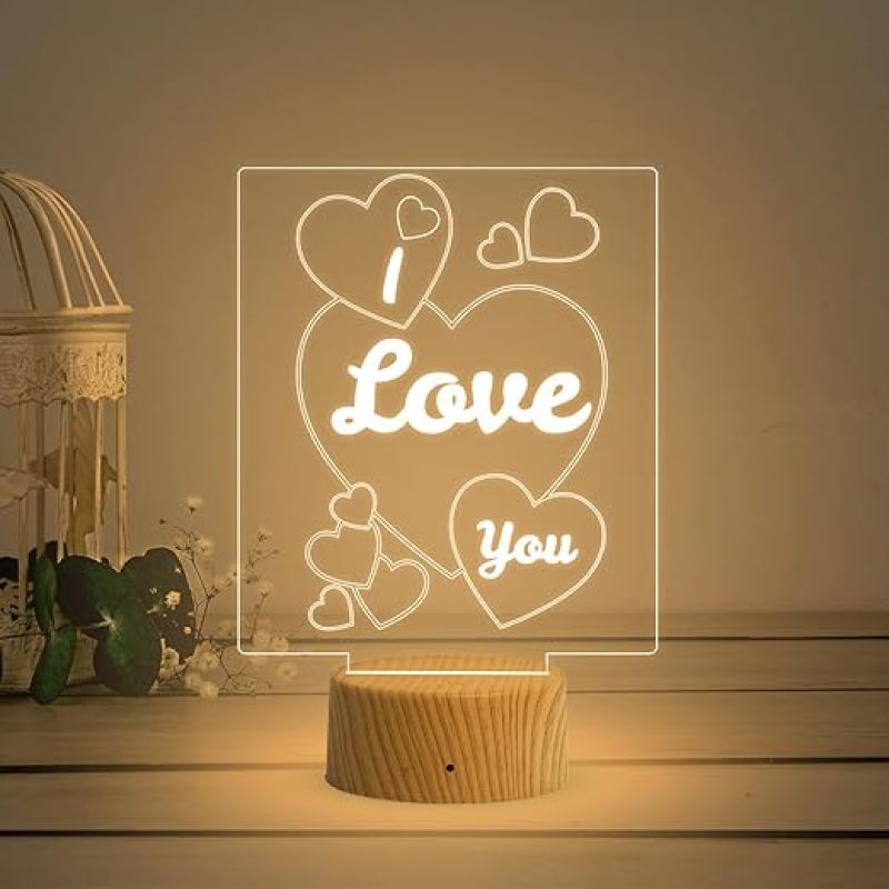 I Love You Night Lamp Gifts for Wife/Girlfriend on Valentine’s Day, Birthday, Thanksgiving, Memorial Day  Bedside Desk Table Lamp  Warm White Light