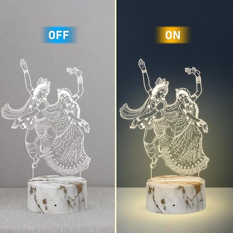 3D Illusion Radha Krishna Night Lamp with Warm White Light Bedside Desk Table Light  Pooja Room Decor Light  Religious Night Lamp