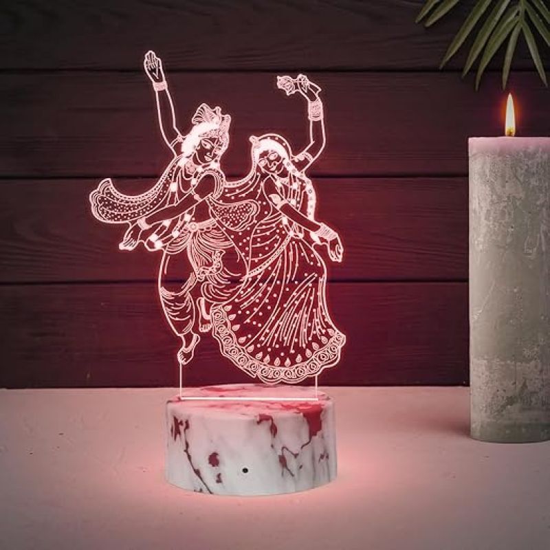 3D Illusion Radha Krishna Night Lamp with Automatic Color Changing  Bedside Desk Table Light  Pooja Room Decor Light  Religious Night Lamp