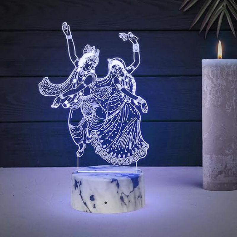 3D Illusion Radha Krishna Night Lamp with Automatic Color Changing  Bedside Desk Table Light  Pooja Room Decor Light  Religious Night Lamp