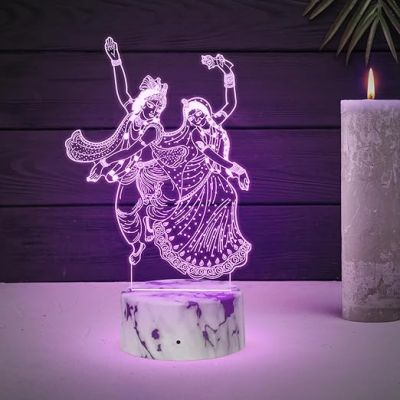 3D Illusion Radha Krishna Night Lamp with Automatic Color Changing  Bedside Desk Table Light  Pooja Room Decor Light  Religious Night Lamp