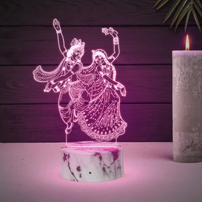 3D Illusion Radha Krishna Night Lamp with Automatic Color Changing  Bedside Desk Table Light  Pooja Room Decor Light  Religious Night Lamp