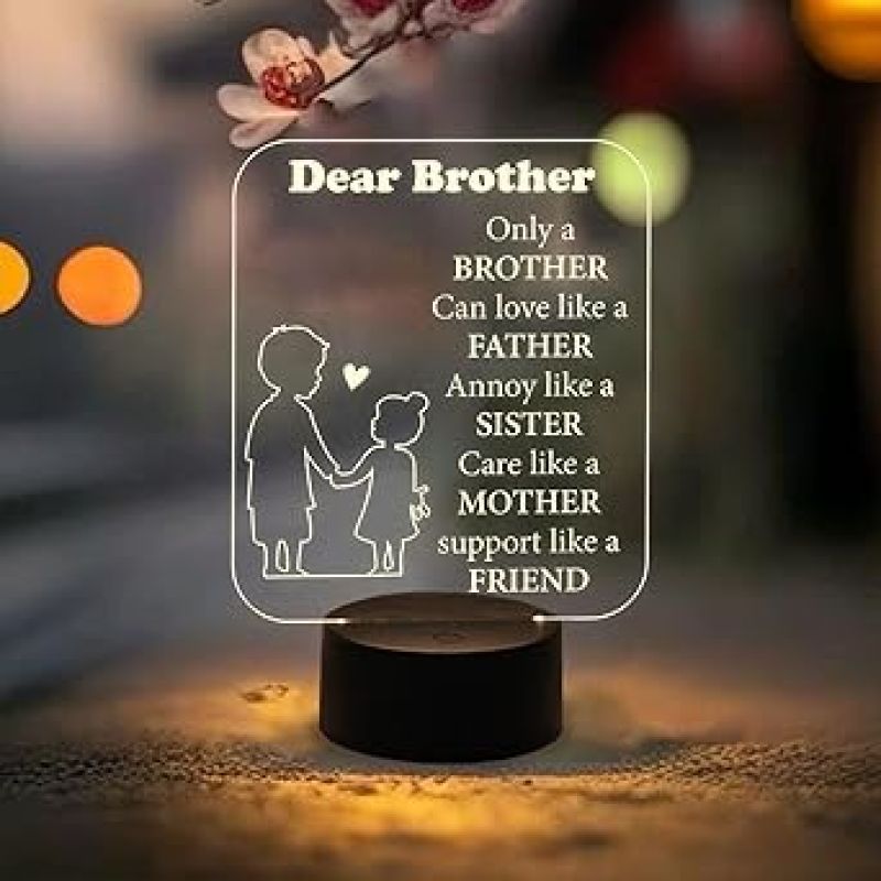 Dear Brother Engraved Night Lamp with Warm White Light Gift for Brother  Birthday Gift for Brother