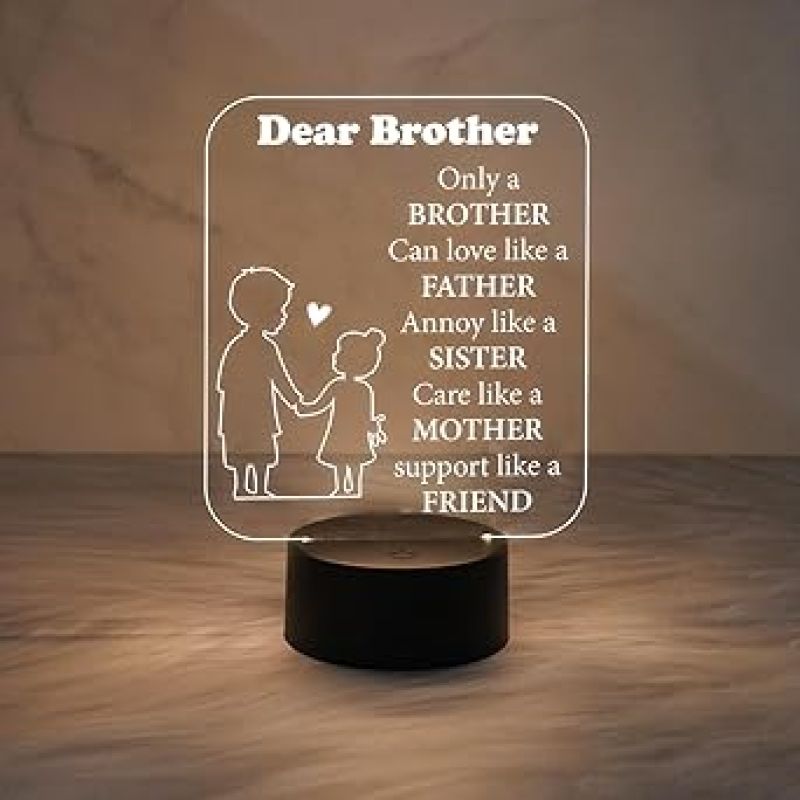 Dear Brother Engraved Night Lamp with Warm White Light Gift for Brother  Birthday Gift for Brother